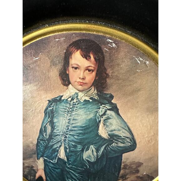 Vintage Metal Tray Portrait Plates Victorian 8"red boy blue boy fabcraft hanging - Picture 3 of 14